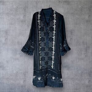 Black Embroidery Beaded Boho FairyLagenlook Tunic Dress Size S/M